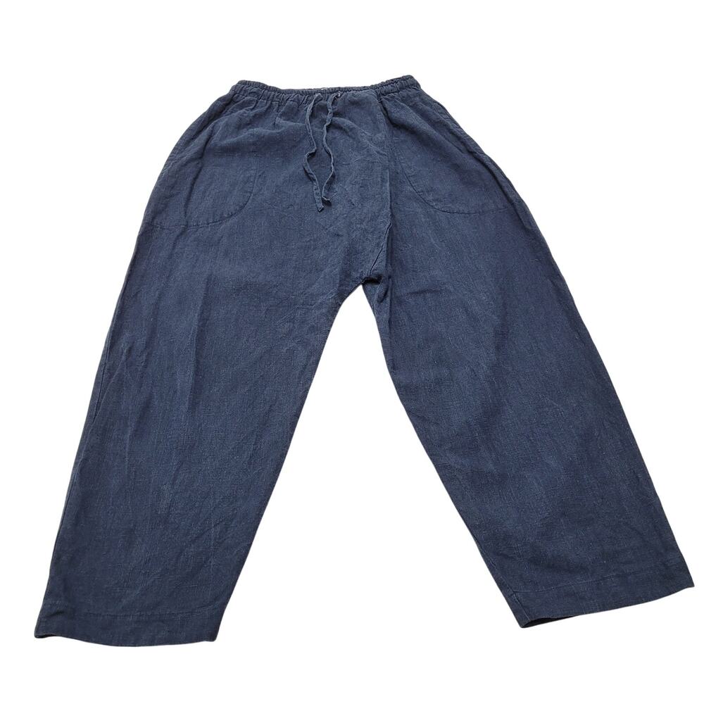 Reifhaus blue linen harem pants drawstring waist minimalist lagenlook medium
